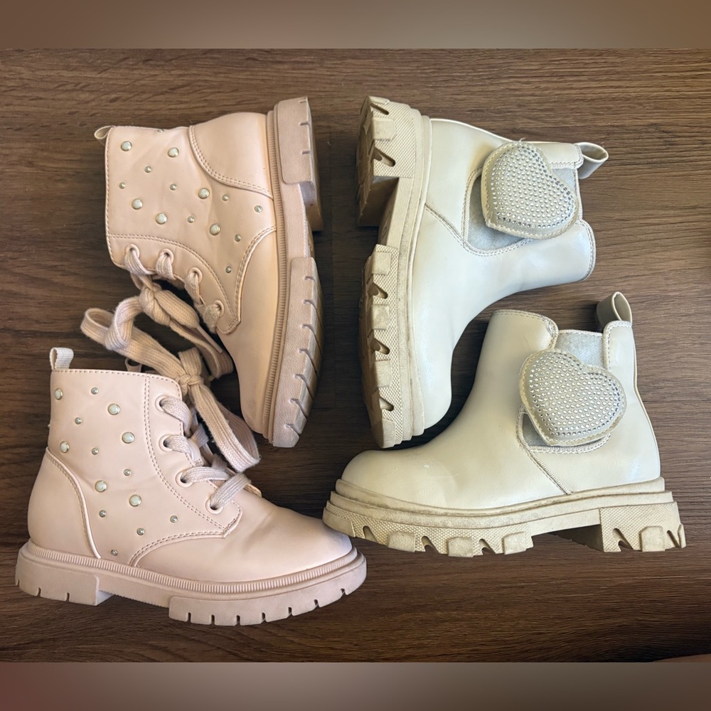 Lot of 2 Winter Ankle boots Studded Pink and Cream Size 10